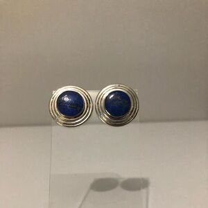 Chunky Sterling Silver & Lapis Round Disc Earrings